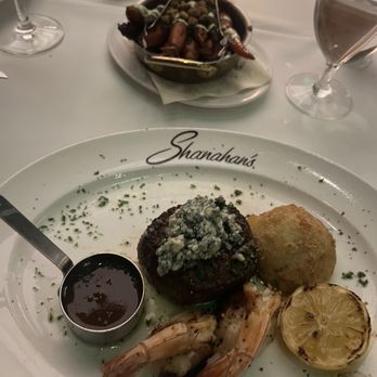 Shanahan's Steakhouse - Danish Bleu Cheese Crust Filet Mignon plus shrimp - Steakhouses Near Me - Denver, Colorado Shanahan's Steakhouse - Danish Bleu Cheese Crust Filet Mignon plus shrimp - Steakhouses Near Me - Denver, Colorado
