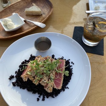 S S Dion - Tuna seared rare, black rice and a bourbon cocktail in the setting sun on the patio overlooking Bristol harbor. Beat that for a nice day. - Seafood Near Me - Bristol, Rhode Island