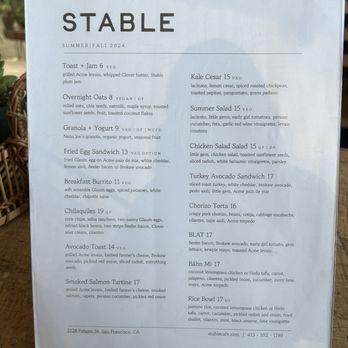 Stable Cafe - Menu - Breakfast & Brunch Near Me - San Francisco, California
