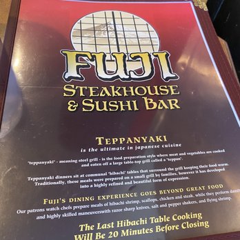 Fuji Japanese Steakhouse - Menu cover - Japanese Near Me - Kill Devil Hills, North Carolina