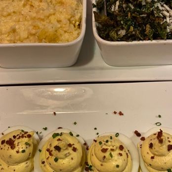 Salty Sow - Cheese Grits, Crispy Brussels Sprouts Leaves, Truffled Deviled Eggs - American Near Me - Austin, Texas