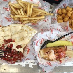 Cousins Maine Lobster Restaurant - Neptune Beach - Lobster Quesadilla and Maine Lobster Roll with French fries and tater tots