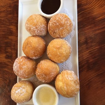 ROUX - A delicious pile of beignets with lemon curd and chocolate (or was it Nutella?)   #Dessert #beignet #Nutella #LemonCurd #CarmelValley - Tapas/Small Plates Near Me - Carmel Valley, California