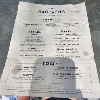 Bar Siena - Menu 7/2024 - Italian Near Me - Chicago, Illinois