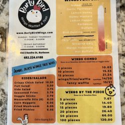 Wings, Waffles, Drinks menu