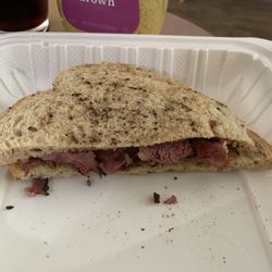 The pastrami from a whole sandwich put on half a sandwich lol. Not even enough for half a sandwich!
