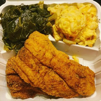 Soul Kuisine Cafe - Catfish Mac N Cheese and Side of Collard Greens - Soul Food Near Me - Baltimore, Maryland