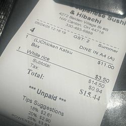 Sakura Japanese Sushi&hibachi - Receipt