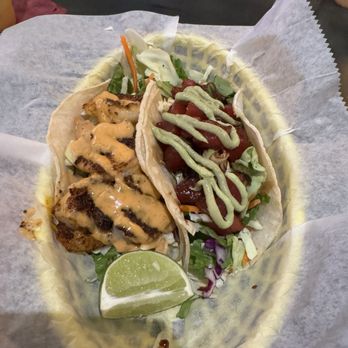 Tiki Grill - Shrimp + tuna poke taco - Comfort Food Near Me - Flagstaff, Arizona