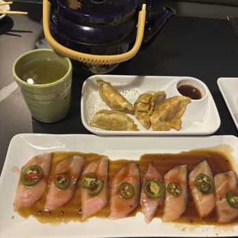 Sushi Camp - Yellowtail appetizer and beef gyoza - Sushi Bars Near Me - Woodbridge, Virginia Sushi Camp - Yellowtail appetizer and beef gyoza - Sushi Bars Near Me - Woodbridge, Virginia