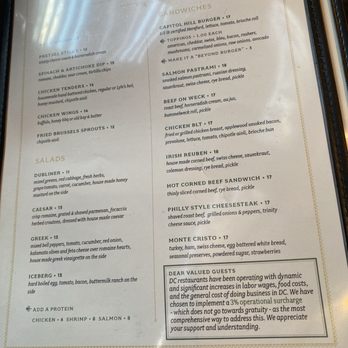 Dubliner Restaurant & Pub - Menu -- November 2025 - Irish Near Me - Washington, DC, District of Columbia