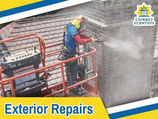 Exterior Repairs - Exterior Chimney Repairs by Chimney Scientists
Restore, Reinforce, and Protect Your Chimney’s Structure

Over time, your chimney is exposed to rain, wind, snow, ice, sun, and temperature fluctuations that wear down its brickwork and mortar. These external elements can cause visible damage and hidden deterioration that compromises the structural integrity and performance of your chimney. Chimney Scientists provides expert exterior chimney repair services to restore your chimney’s appearance, prevent water intrusion, and keep your home safe and sound.

Whether you’re dealing with cracks, crumbling mortar, or an aging chimney that’s seen better days, we’ll identify the root problem and deliver long-lasting repairs you can trust.

Why Exterior Chimney Repairs Matter
The chimney is one of the most weather-exposed structures on your home. Without proper maintenance, small exterior flaws can quickly lead to major damage. Here’s why it matters:

Cracked mortar joints allow water to seep in and freeze, leading to further expansion and deterioration.

Spalling bricks flake and break due to moisture penetration, weakening the chimney from the outside in.

Damaged crowns permit water to enter the chimney chase, increasing the risk of flue deterioration or rusted metal components.

Leaning or settling chimneys pose safety hazards and structural risks to your home’s roofline.

Even a few years of neglect can result in costly repairs or rebuilds. That’s why early detection and routine maintenance are essential.

Our Exterior Chimney Repair Services
Chimney Scientists provides a full range of exterior repair solutions to address damage at every level of your chimney. Our most common services include:

Tuckpointing
Replaces deteriorated mortar between bricks to restore strength and weather resistance. We color-match the mortar to blend seamlessly with your existing chimney.

Brick Replacement
We remove and replace any broken, loose, or missing bricks using high-quality materials that match the original structure.

Chimney Crown Repair
The crown is the sloped top layer of the chimney that sheds water away from the flue. We patch, resurface, or rebuild cracked crowns with durable, weather-resistant materials.

Chimney Cap Installation
Installing a chimney cap protects against rain, snow, animals, and debris while promoting proper airflow. We offer stainless steel and custom-fitted options.

Waterproofing
We apply a breathable, professional-grade waterproofing sealant to protect your chimney from future moisture infiltration without trapping vapor inside the masonry.

Flashing Repair
Damaged or loose flashing around the base of the chimney can cause roof leaks. We reseal or replace flashing to ensure a watertight seal between your chimney and roof.

Full Chimney Rebuilds
If your chimney is structurally unsound or too damaged for repair, we offer partial and full rebuilds with safe, code-compliant construction.


Our Repair Process
We start every project with a thorough exterior inspection to assess the damage, identify the cause, and recommend appropriate solutions. Our technicians:

Document all visible deterioration or hazards

Provide photo evidence and walk you through the findings

Recommend tailored repair options based on urgency and budget

Use only high-quality, weather-rated materials

Complete all repairs in compliance with local codes and best practices

We protect your property with tarps, scaffolding, and safety equipment, and we always clean up thoroughly before leaving your home.

Chimney Repairs Backed by Experience
Chimney Scientists has years of hands-on experience repairing masonry chimneys throughout the region. We understand the nuances of historic homes, modern builds, and everything in between. Our team is trained to deliver repairs that not only fix the problem but also blend beautifully with your home’s exterior.

Whether we’re performing routine maintenance or restoring a century-old chimney, we approach every job with the same commitment to detail and craftsmanship.

Why Choose Chimney Scientists?
Highly trained and insured technicians

Free, no-pressure assessments

Detailed quotes with clear breakdowns

Top-rated for quality, communication, and reliability

Local team that understands regional weather challenges

Flexible scheduling and respectful service

We don’t just patch problems—we fix them the right way the first time.

Protect Your Home’s Exterior—Schedule Today
A damaged chimney can affect more than just your fireplace. It can lead to water damage, roof leaks, energy loss, and even structural failure. Don’t wait for small cracks to become major headaches.

Call Chimney Scientists today to schedule an exterior chimney inspection and repair. We’ll restore your chimney’s durability, preserve your home’s value, and give you lasting peace of mind.