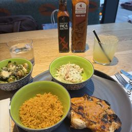 Boneless Breast; Rice; Coleslaw; Brussels Sprouts Spiked Pineapple Lemonade Boneless Breast; Rice; Coleslaw; Brussels Sprouts Spiked Pineapple Lemonade
