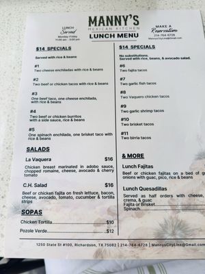 Menu photo 1 Mannys Mexican Kitchen Richardson, TX Menu photo 1 Mannys Mexican Kitchen Richardson, TX