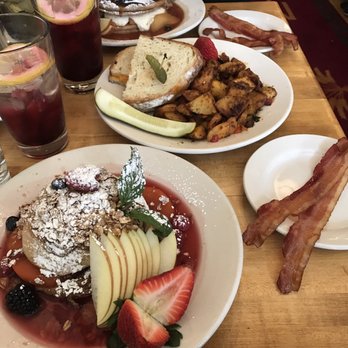 M henry - Cinnamon roll pancakes, grilled cheese, roasted potatoes and bacon. - Breakfast & Brunch Near Me - Chicago, Illinois M henry - Cinnamon roll pancakes, grilled cheese, roasted potatoes and bacon. - Breakfast & Brunch Near Me - Chicago, Illinois