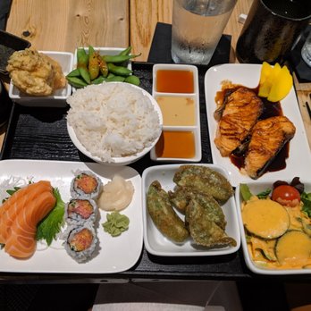 Fuji at Assembly - Deluxe bento box with salmon teriyaki - Sushi Bars Near Me - Somerville, Massachusetts Fuji at Assembly - Deluxe bento box with salmon teriyaki - Sushi Bars Near Me - Somerville, Massachusetts