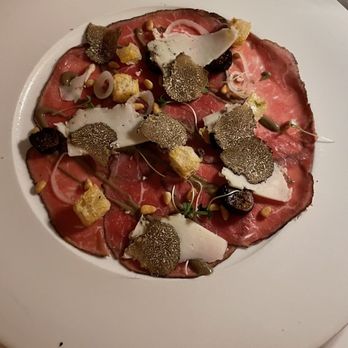 Sofia Design District - wagyu sirloin, figs, pine nuts, truffle pecorino, beef fat croutons - Italian Near Me - Miami, Florida Sofia Design District - wagyu sirloin, figs, pine nuts, truffle pecorino, beef fat croutons - Italian Near Me - Miami, Florida