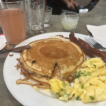 Werewolf - Cakes and eggs with bacon (eggs were cheesy with chives, yum) - Breakfast & Brunch Near Me - San Diego, California Werewolf - Cakes and eggs with bacon (eggs were cheesy with chives, yum) - Breakfast & Brunch Near Me - San Diego, California