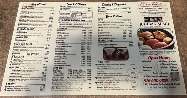 Menu photo 1 Ichiban Sushi Rocklin, CA Menu photo 1 Ichiban Sushi Rocklin, CA
