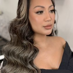Studio Cathy HM Beauty - Hollywood waves with all the fluff of volume paired with warm tone makeup adding top and bottom lashes.
