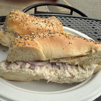 Bagel 10 Cafe - Everything w/whitefish spread - came with a pickle! - Bagels Near Me - Hackettstown, New Jersey