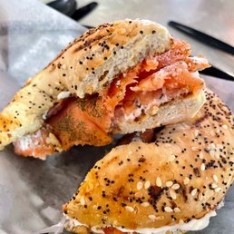 a bagel with salmon and cheese a bagel with salmon and cheese