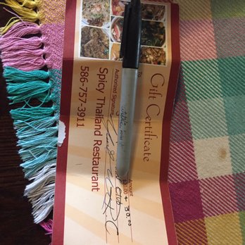Spicy Thailand - Gift card with obviously their number and address - Thai Near Me - Warren, Michigan Spicy Thailand - Gift card with obviously their number and address - Thai Near Me - Warren, Michigan