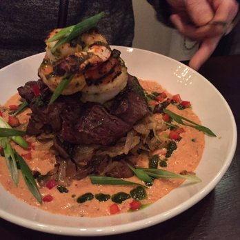 Feast Raw Bar & Bistro - Bison tenderloin with prawns. Ridiculously tasty - New American Near Me - Bozeman, Montana