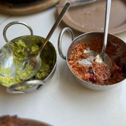 Abbalé - Guacamole (left), Muhammara (right) - served with pita bread (photos taken post consumption)