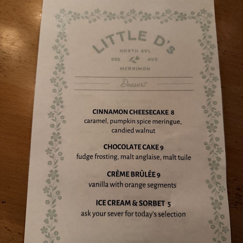 Little D’s - Dessert menu - New American Near Me - Asheville, North Carolina Little D’s - Dessert menu - New American Near Me - Asheville, North Carolina