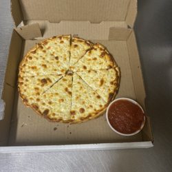 Jack's Pizza - 9" cheese pizza with garlic sauce instead pizza sauce. + side cup of pizza sauce