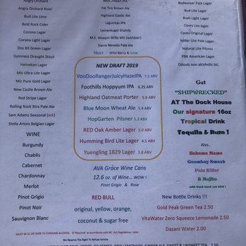 Dock House Restaurant - Drinks menu no prices - Seafood Near Me - Beaufort, North Carolina