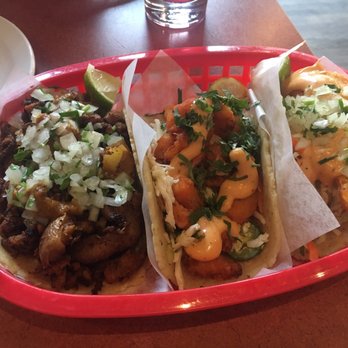 Naco Taco - From the left to the right: Chorizo and el pastor taco (my husband's), shrimp taco, and fish taco - Mexican Near Me - Cambridge, Massachusetts Naco Taco - From the left to the right: Chorizo and el pastor taco (my husband's), shrimp taco, and fish taco - Mexican Near Me - Cambridge, Massachusetts