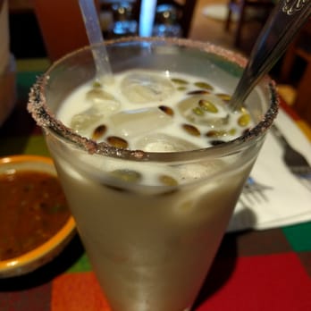 Restaurant Mole Del Rey - Horchata with sunflower seeds and sugared glass rim. - Mexican Near Me - Bell, California Restaurant Mole Del Rey - Horchata with sunflower seeds and sugared glass rim. - Mexican Near Me - Bell, California