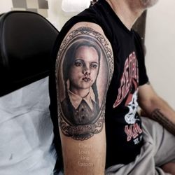 Chico Lou's Fine Tattoos - Wednesday Addams by @saramachenart
