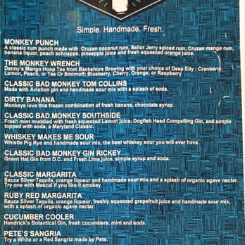 Bad Monkey - Bar menu - Burgers Near Me - Ocean City, Maryland