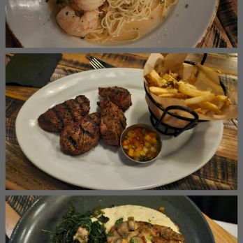 Canvas - Shrimp Scampi (shrimp lacking flavor), Steak Tips (nicely paired relish, providing most of flavor), Short Rib Meatloaf (best of bunch) - New American Near Me - Orlando, Florida