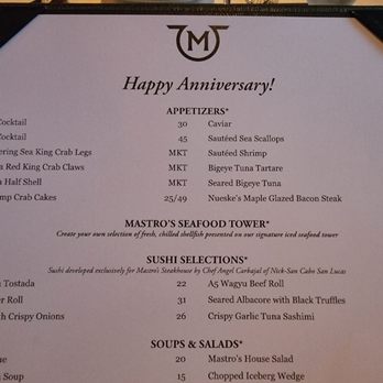 Mastro's Steakhouse - Anniversary Menu - Steakhouses Near Me - Thousand Oaks, California Mastro's Steakhouse - Anniversary Menu - Steakhouses Near Me - Thousand Oaks, California