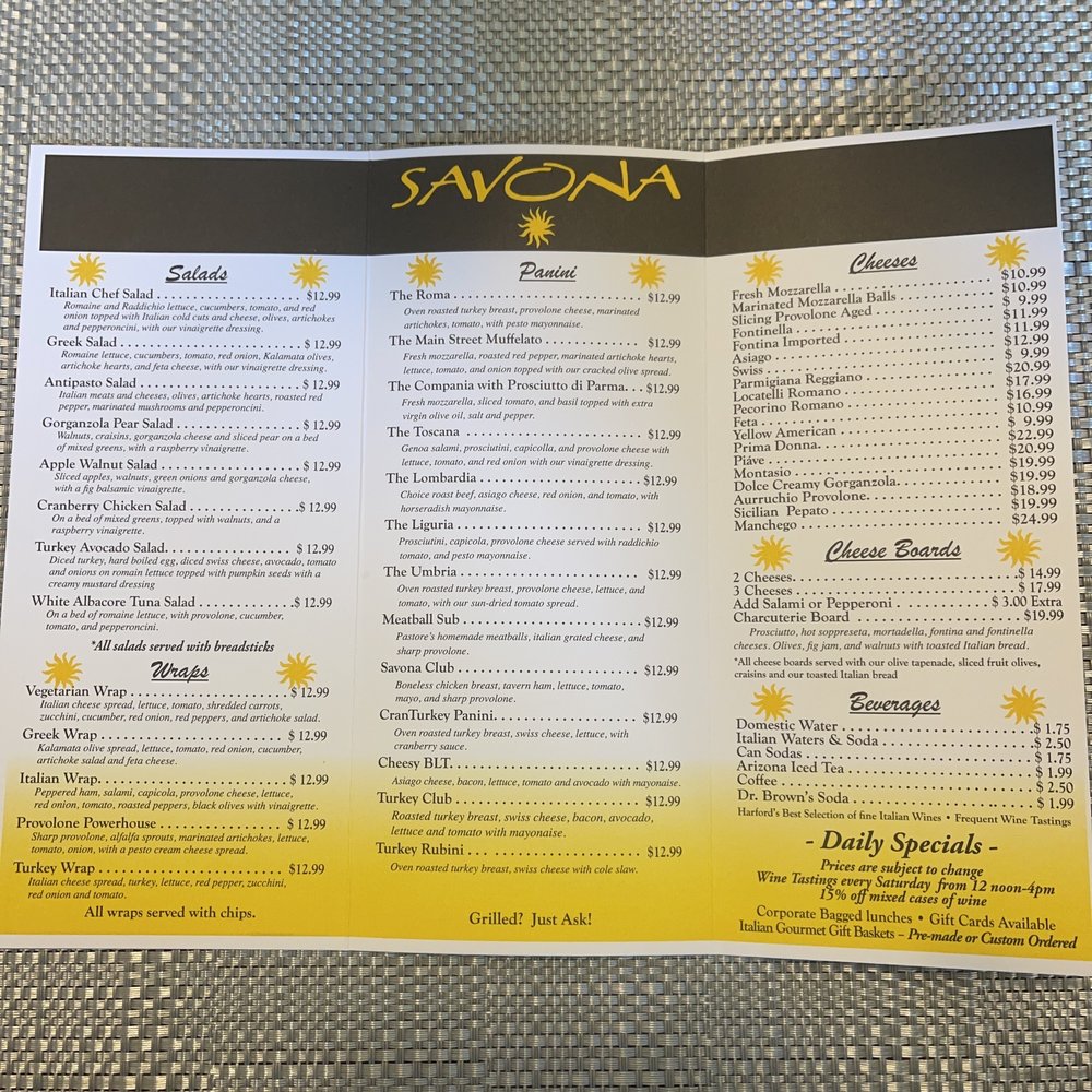Savona - Savona menu taken Spring 2023 (backside) - Delis Near Me - Bel Air, Maryland Savona - Savona menu taken Spring 2023 (backside) - Delis Near Me - Bel Air, Maryland