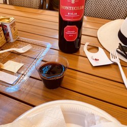 La Española Meats - A nice bottle of Rioja. Sandwich at the bottom.