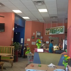 Inside restaurant, probably 10 tables or so