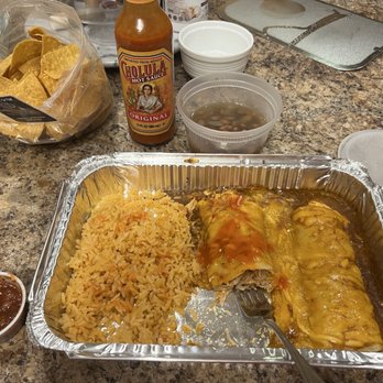 Azteca Mexican Restaurant - Chicken enchiladas with rice and ranchero beans - Mexican Near Me - Silverdale, Washington