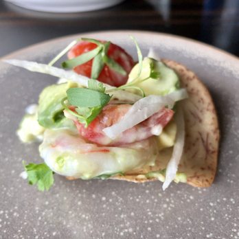 District Kitchen - Anderson Lane - Perfect bite of the Shrimp + Avocado starter. Fantastic flavors & textures on this one. Fresh!! - New American Near Me - Austin, Texas