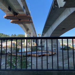 View of Spokane Street Bridge (right) and West Seattle Bridge (left) from stairway.