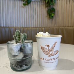 Yes Coffee Co - Coquito Latte with fresh nutmeg and whipped cream.