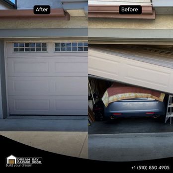 Dream Garage Door - Garage door off track before and after we fix it. - Garage Door Services Near Me