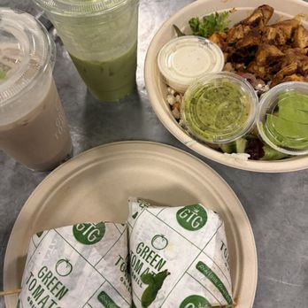 Green Tomato Grill - horchata latte and matcha latte Thai wrap and Greek bowl - New American Near Me - Orange, California