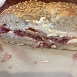 Spot Coffee - My awesome sesame bagel with lox cream cheese and red onions. YUM!