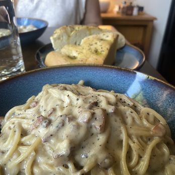 Occhi Belli - Menu special: spaghetti carbonara with goat cheese and a side of focaccia - Wine Bars Near Me - Seattle, Washington Occhi Belli - Menu special: spaghetti carbonara with goat cheese and a side of focaccia - Wine Bars Near Me - Seattle, Washington