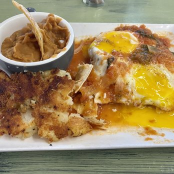 Cups Cafe - Huevos Rancheros with sunny side up eggs, refried beans and country potatoes - Breakfast & Brunch Near Me - Palm Desert, California Cups Cafe - Huevos Rancheros with sunny side up eggs, refried beans and country potatoes - Breakfast & Brunch Near Me - Palm Desert, California